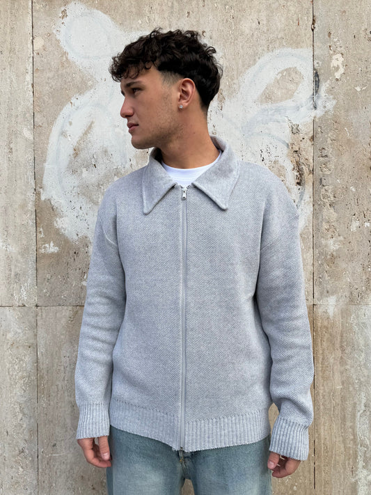 Polo full zip grigia