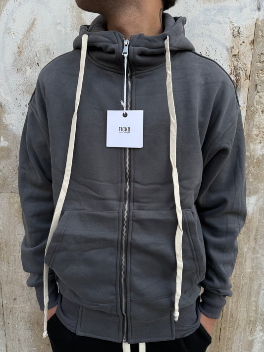 Felpa basic con zip grigia felpata