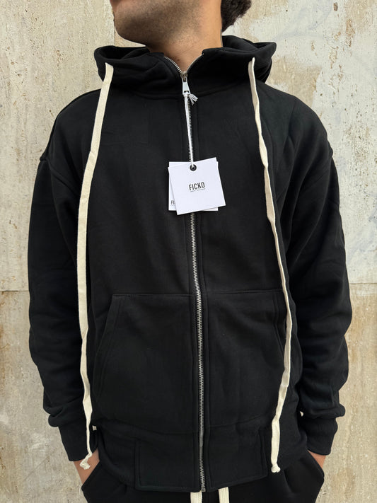 Felpa basic con zip nera felpata